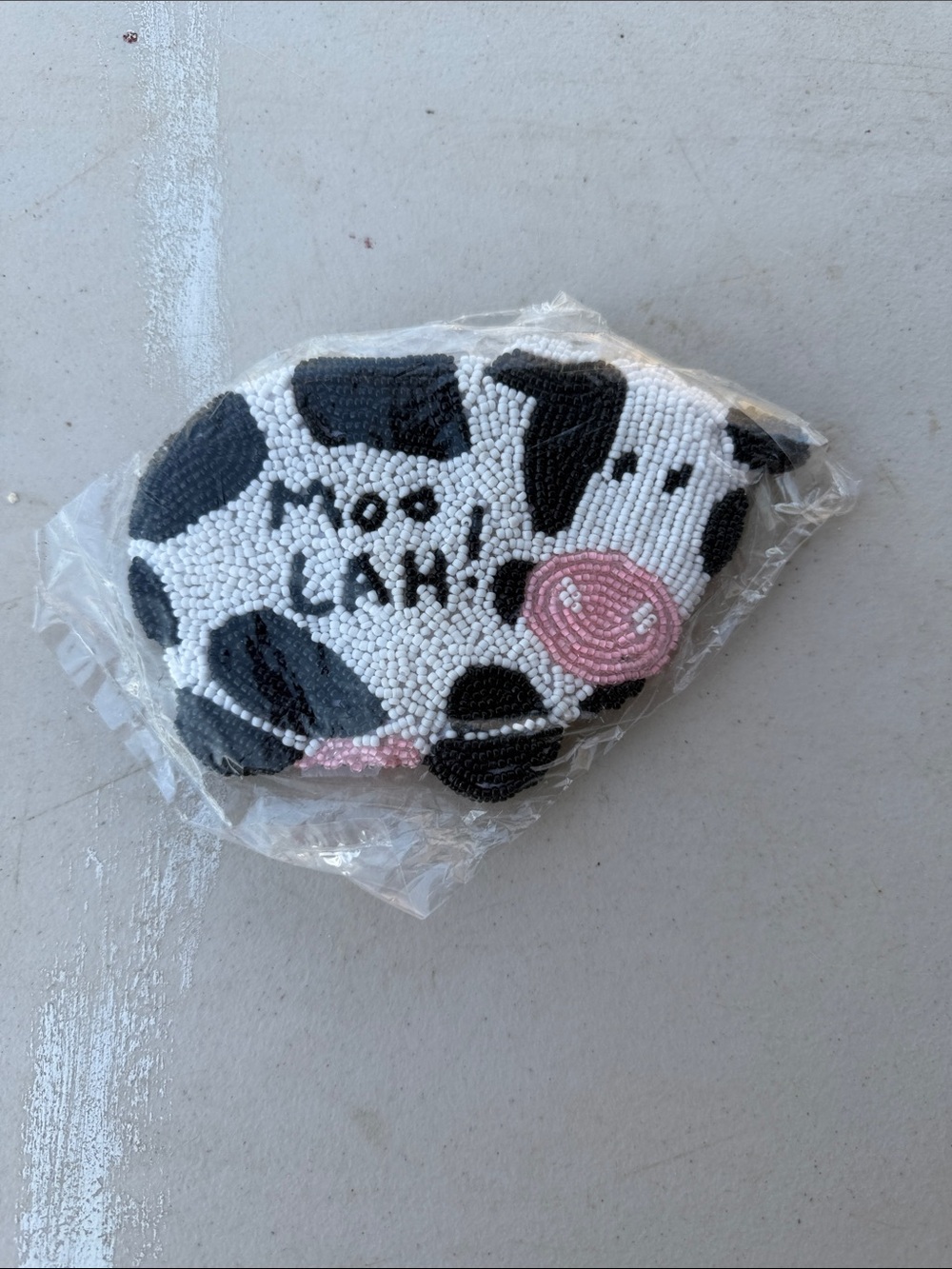 NWT Ermo Cow Beaded Coin Purse - White & Black with Pink Accent